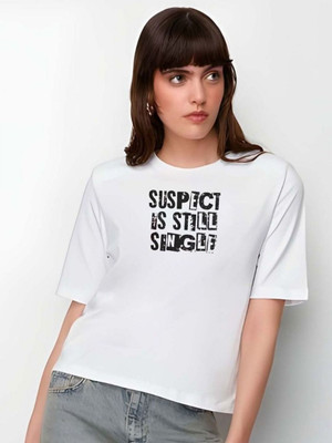 SZN Graphic Print Women Round Neck White T-Shirt