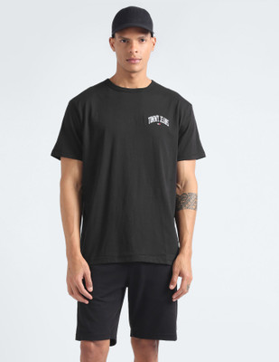 TOMMY HILFIGER Printed Men Round Neck Black T-Shirt