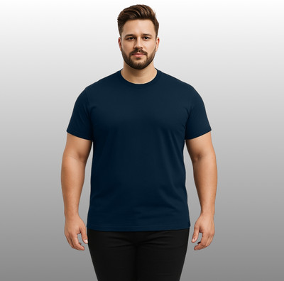 KART BLACK Solid Men Round Neck Blue T-Shirt