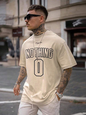 SPOWEARY Printed Men Round Neck Beige T-Shirt