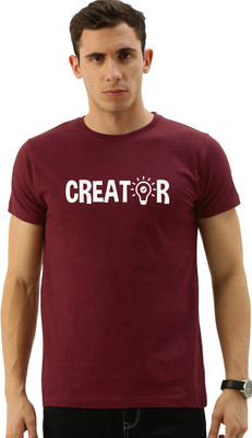 RULEDBYSUN Graphic Print Men Round Neck Maroon T-Shirt