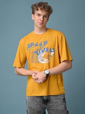 KILLER Printed Men Round Neck Yellow T-Shirt