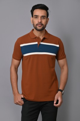 Arbour Colorblock Men Polo Neck Brown T-Shirt