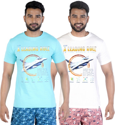 COLORS by Rupa Frontline Graphic Print Men Round Neck Light Blue, White T-Shirt