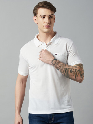 Saurya S prime Solid Men Polo Neck White T-Shirt