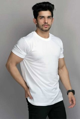 allytrue Solid Men Round Neck White T-Shirt