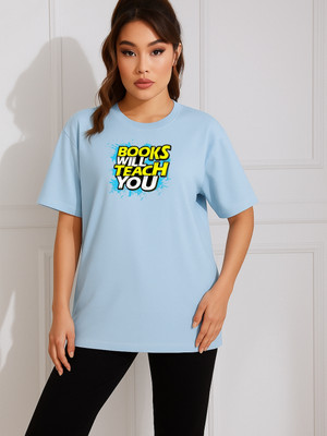 SZN Printed Women Round Neck Light Blue T-Shirt