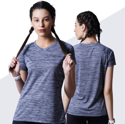 Pranera Printed Women V Neck Blue T-Shirt