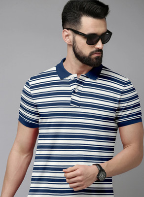 METRONAUT Solid Men Polo Neck Blue, White T-Shirt