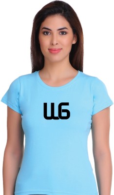 APEX Typography Women Round Neck Light Blue T-Shirt