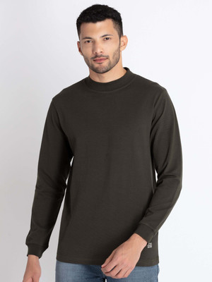Status Quo Solid Men Round Neck Dark Green T-Shirt