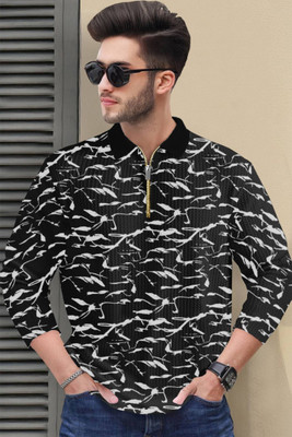 NB NICKY BOY Printed Men Polo Neck Black T-Shirt