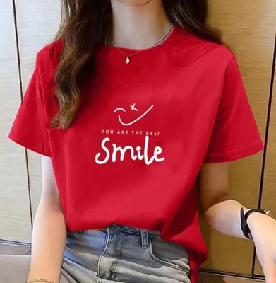 FAIRIANO Typography Women Round Neck Red T-Shirt