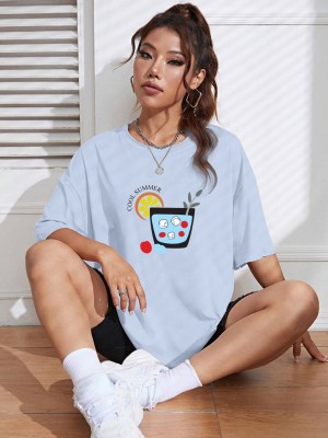 TREND PULSE Printed Women Round Neck Light Blue T-Shirt