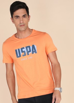 U.S. POLO ASSN. Printed Men Round Neck Orange T-Shirt