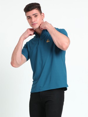 Stellers Solid Men Polo Neck Blue T-Shirt