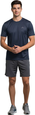 Krispar Colorblock Men Round Neck Dark Blue T-Shirt