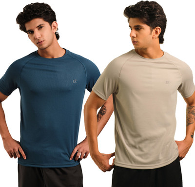 Sirtex Eazy Solid Men Round Neck Blue, Grey T-Shirt