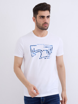 Spykar Printed Men Round Neck White T-Shirt