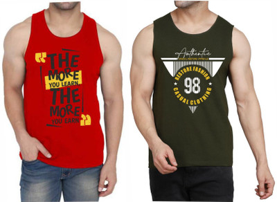 WOOSTRO Printed Men Scoop Neck Red, Dark Green T-Shirt