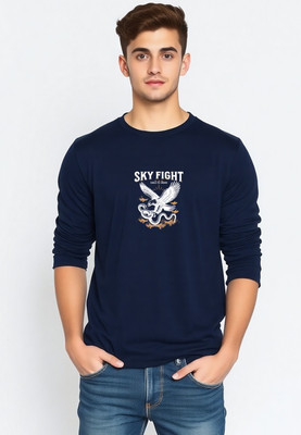 UrGear Printed Men Round Neck Navy Blue T-Shirt