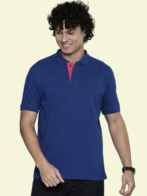 TEMUK Solid Men Polo Neck Dark Blue T-Shirt