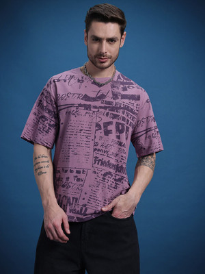 Roadster Printed Men Round Neck Brown T-Shirt