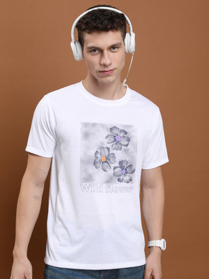 HIGHLANDER Printed Men Round Neck White T-Shirt