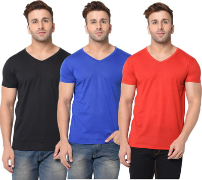 JB Jangoboy Solid Men V Neck Red, Blue, Black T-Shirt