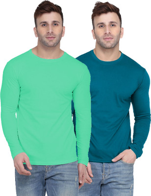 Kroptee Solid Men Round Neck Light Green, Blue T-Shirt