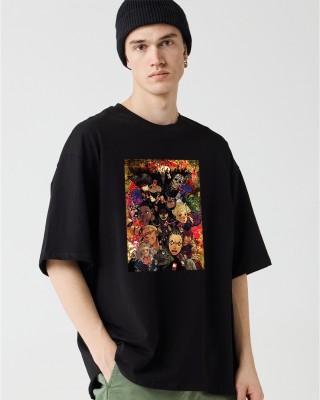 Humbe Graphic Print, Printed Men Round Neck Black T-Shirt