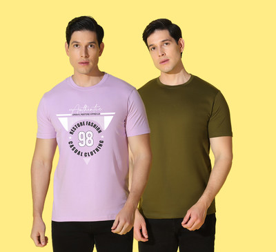 WOOSTRO Graphic Print, Solid Men Round Neck Purple, Dark Green T-Shirt