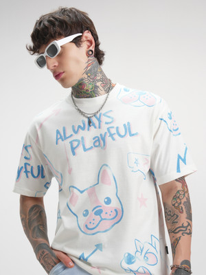 HIGHLANDER Printed Men Round Neck White T-Shirt