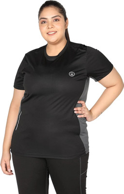 CHKOKKO Colorblock Women Round Neck Black T-Shirt