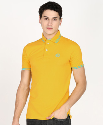 PROVOGUE Solid Men Polo Neck Yellow T-Shirt