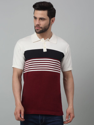 CANTABIL Striped Men Polo Neck Maroon T-Shirt