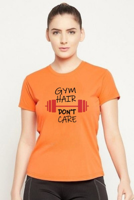 SPOWEARY Printed Women Round Neck Orange T-Shirt