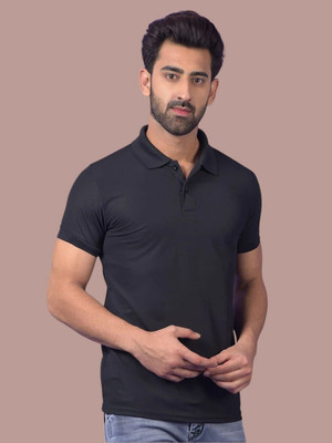 ROYAL YOUTH Solid Men Polo Neck Black T-Shirt