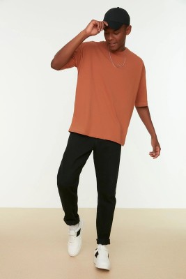 Trendyol Solid Men Round Neck Brown T-Shirt