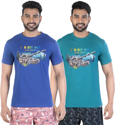 COLORS by Rupa Frontline Graphic Print Men Round Neck Dark Blue, Green T-Shirt