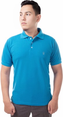 Jeiri Self Design Men Polo Neck Light Blue T-Shirt