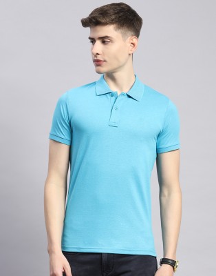 MONTE CARLO Solid Men Polo Neck Light Blue T-Shirt