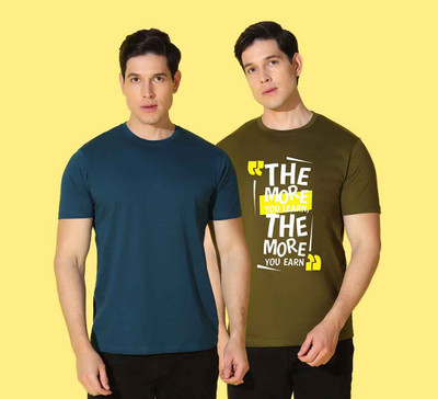 WOOSTRO Printed, Solid Men Round Neck Blue, Green T-Shirt