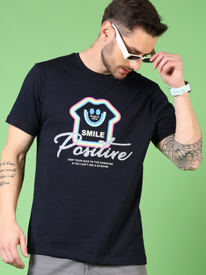 V-MART Printed Men Round Neck Blue T-Shirt