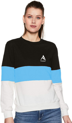 Kroptee Colorblock Women Round Neck Light Blue T-Shirt
