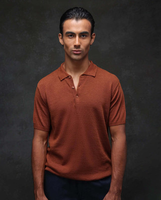 RARE RABBIT Solid Men Polo Neck Brown T-Shirt