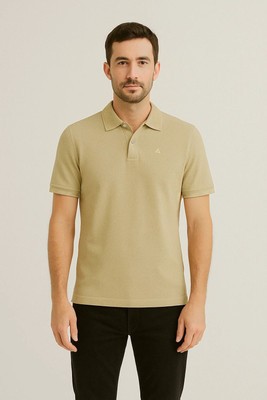 DAUACE Solid Men Polo Neck Beige T-Shirt