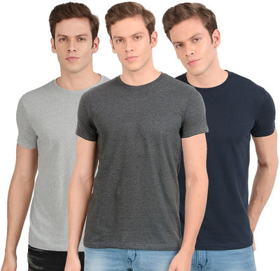 ODIO Pack Of 3 Men Solid Round Neck Cotton Blend Multicolor T-Shirt (Large) On Flipkart For Rs. 749 @ 75% off