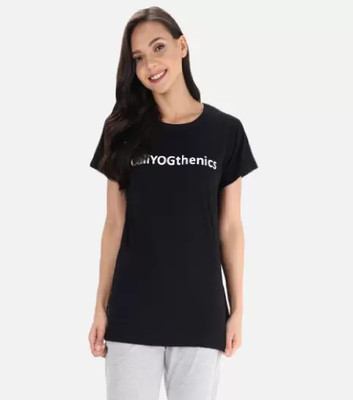 FUNDAY FASHION Typography Women Round Neck Black T-Shirt