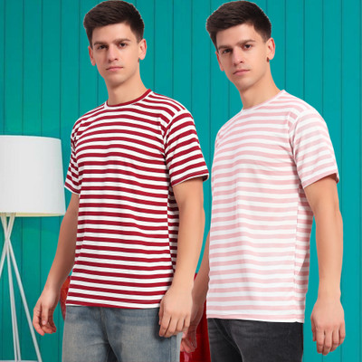 DUCOHIVE Striped Men Round Neck Multicolor T-Shirt